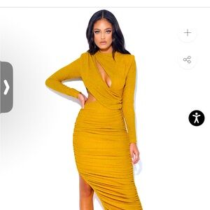 Payson Gold Long Sleeve Metallic Jersey Cutout Dress